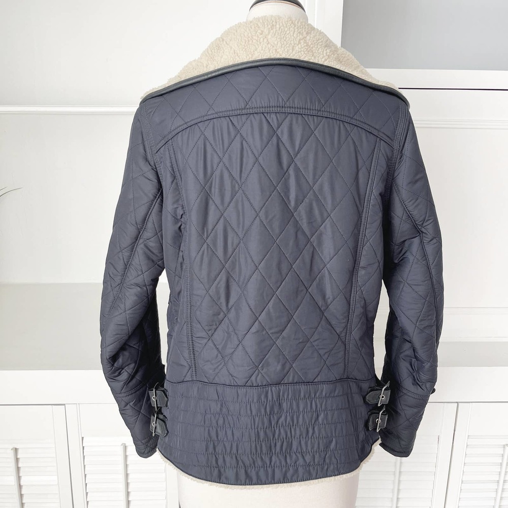 Barbour Navy Blue Quilted Battalion Sherpa Lined Moto Jacket Size M/8 - Picture 5 of 11